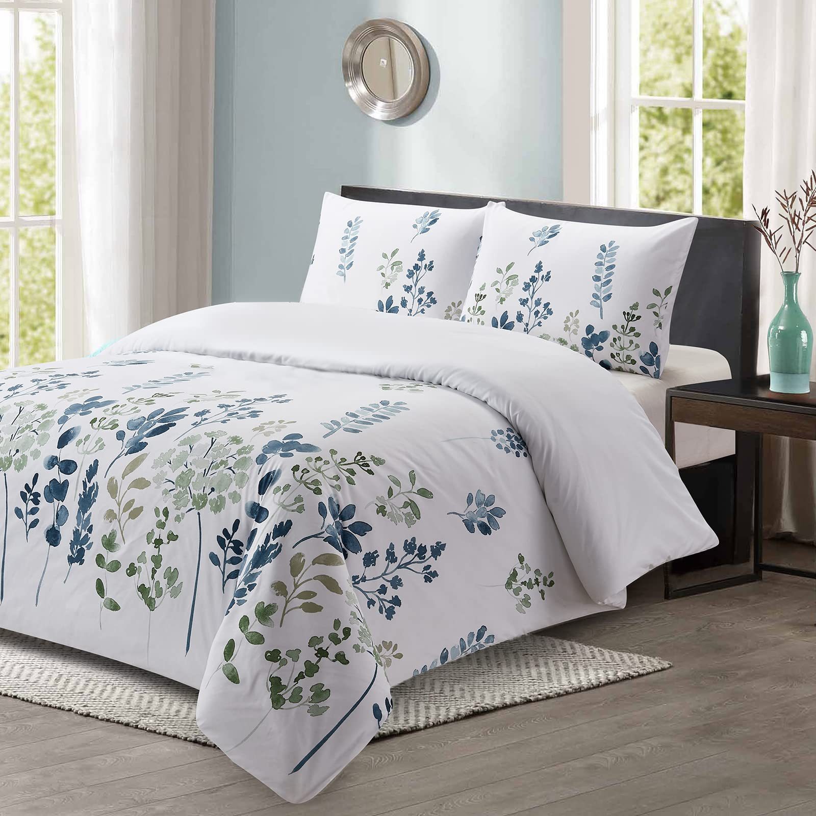 3D Printing House - White Floral Three Piece Duvet Set,